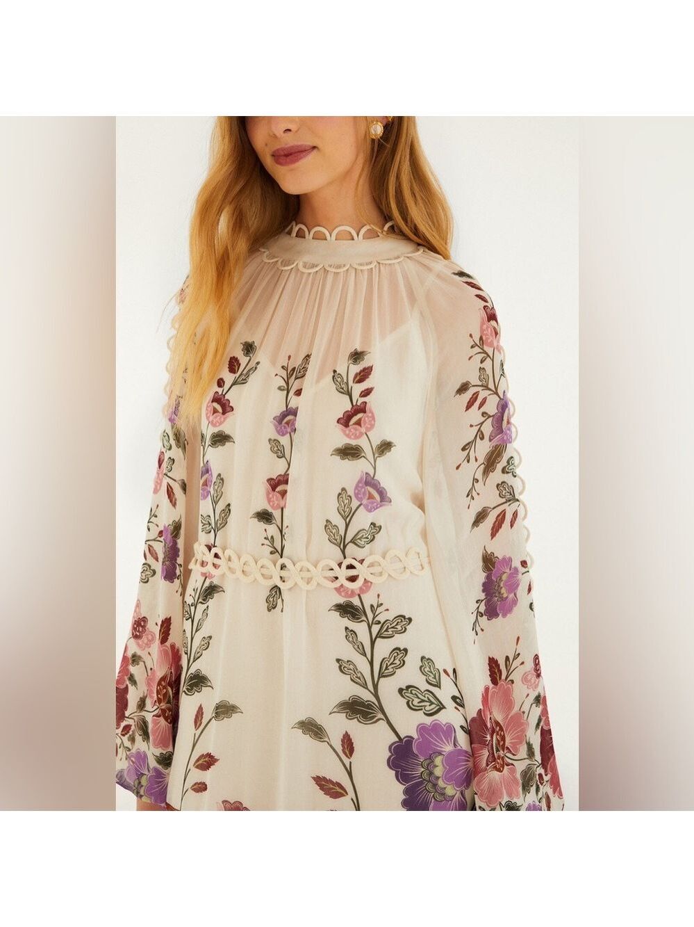 Farm Rio Cream Rococo Flowers Lace Maxi Dress - Picture 3 of 9